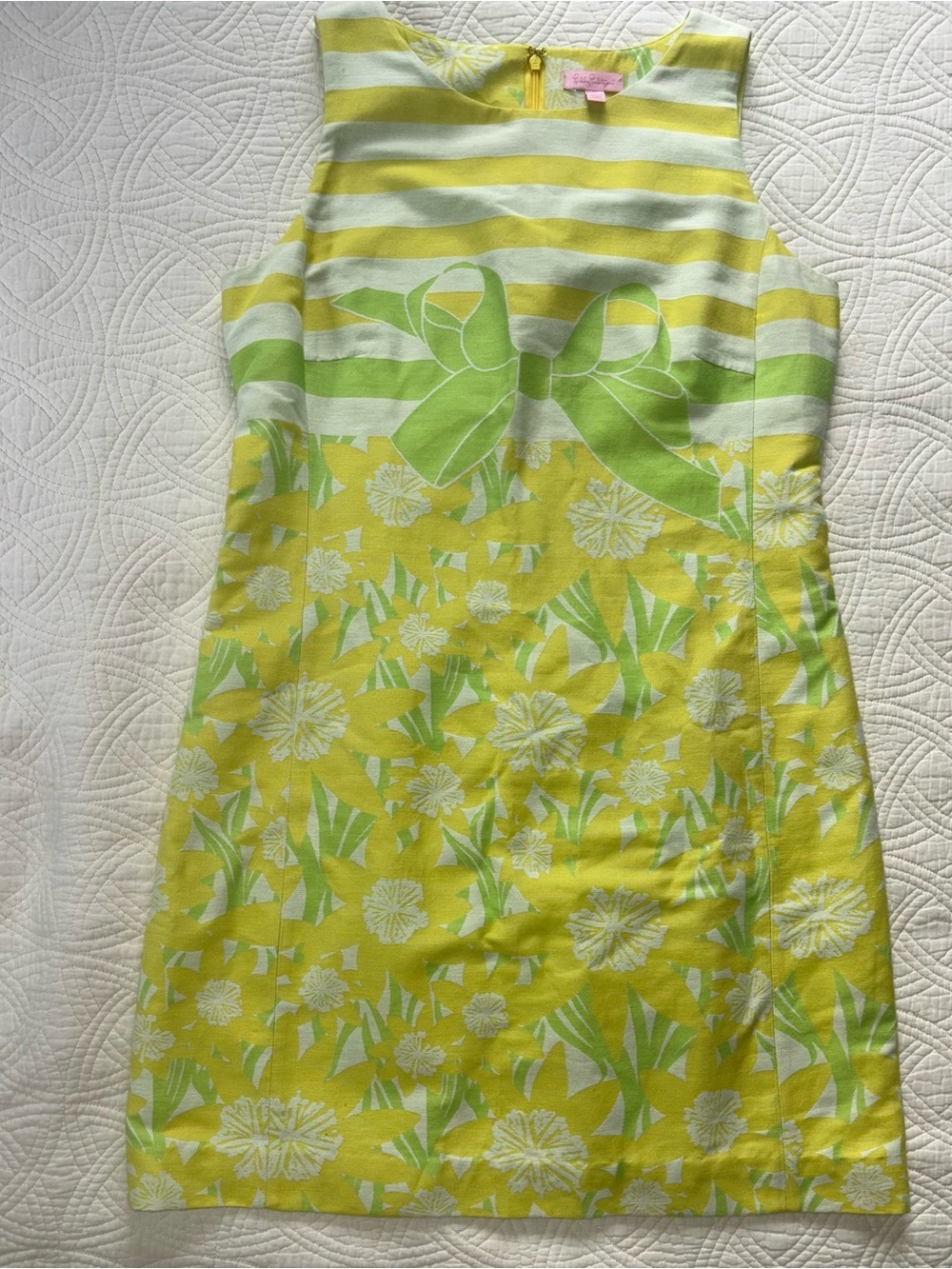 Lilly Pulitzer Yellow & Lime Floral Bow Shift Dress Size 12